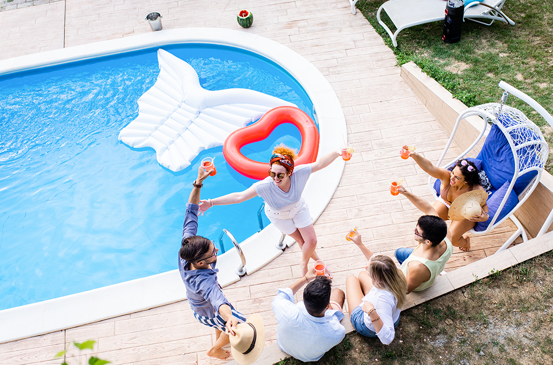 Group of young people having fun at summer vacation and enjoying